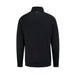 Back view of a black PING Hugh men's lined quarter zip golf sweater with a high collar and ribbed hem.