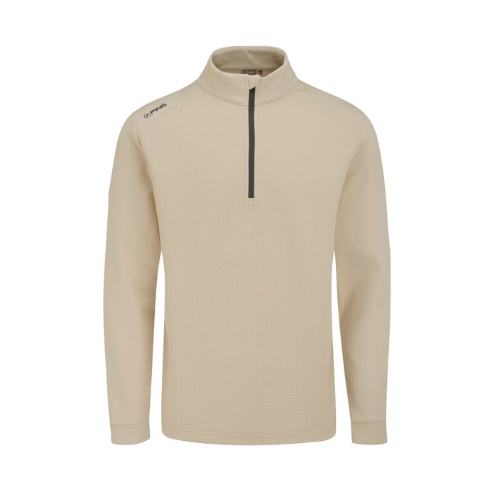 PING Reg men's half-zip golf fleece in chalk, featuring a textured front panel and a contrast zip, front view.