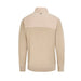 Back view of PING Barnaby men's beige hybrid quarter zip golf sweater with quilted upper panel and knit lower body.