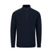 PING Barnaby men's navy hybrid quarter zip golf sweater, front view featuring a textured knit and shoulder panels.