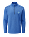 PING Ramsey men's snorkel blue quarter-zip golf mid layer with Fore Get Me Not floral chest embroidery, front view.