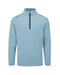 PING Ramsey men's sky blue quarter-zip golf mid layer, front view featuring a small flower chest logo and black zip.