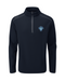 PING Ramsey men's navy golf mid layer, front view featuring a quarter-zip neck and Fore Get Me Not flower chest logo.