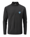 PING Ramsey men's black quarter-zip golf mid layer with Fore Get Me Not flower graphic on the chest, front view.