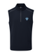 PING Ramsey men's navy golf vest, front view featuring a quarter-zip neck and Fore Get Me Not flower chest logo.