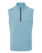 PING Ramsey men's sky blue golf vest, front view featuring a quarter-zip neck and Fore Get Me Not chest embroidery.