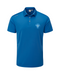 PING Lindum Men's Fore Get Me Not golf polo shirt in snorkel blue, front view with chest logo and button placket.