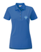 PING Sedona ladies snorkel blue golf polo shirt, front view with button placket and floral chest embroidery.