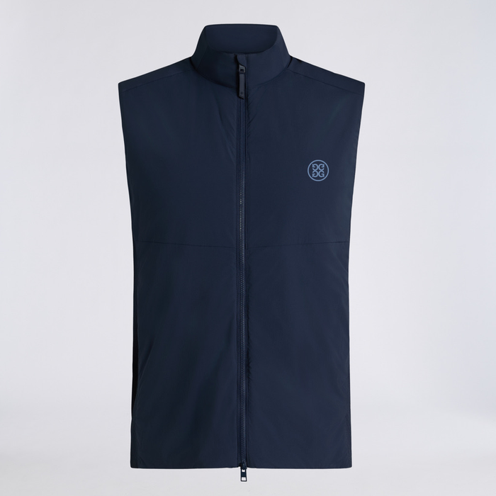 G/FORE The Maverick Hybrid Stretch 2.0 Men's Golf Gilet in navy with circle g's logo on left chest which is tonal