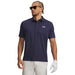 Under Armour Playoff 3.0 Printed Polo Golf Shirt in navy with white speckled pattern on model facing forward