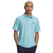 Under Armour Playoff 3.0 Printed Polo Golf Shirt in light blue with light pattern all over on model