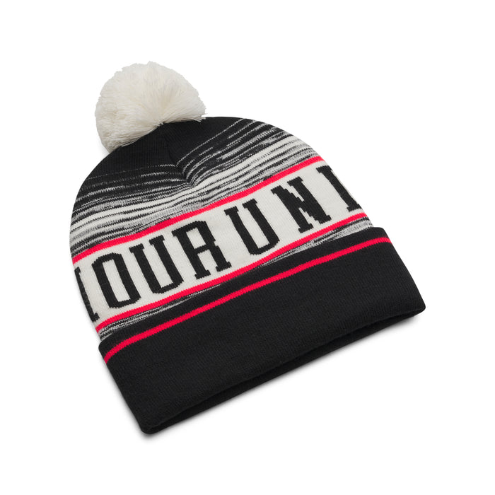 Under Armour Halftime Pom Beanie Hat – back view of grey/red/black