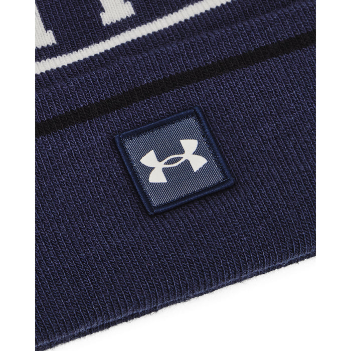 Under Armour Halftime Pom Beanie Hat – close up on logo