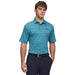 Man wearing a blue striped polo shirt with a under armour logo on a white background