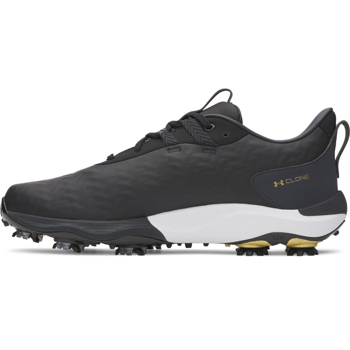 Under Armour Drive Pro Clone Spiked Golf Shoes in black grey gold inside view