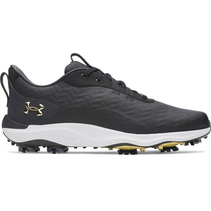 Under Armour Drive Pro Clone Spiked Golf Shoes in black grey golf, side view of shoe used as our main image