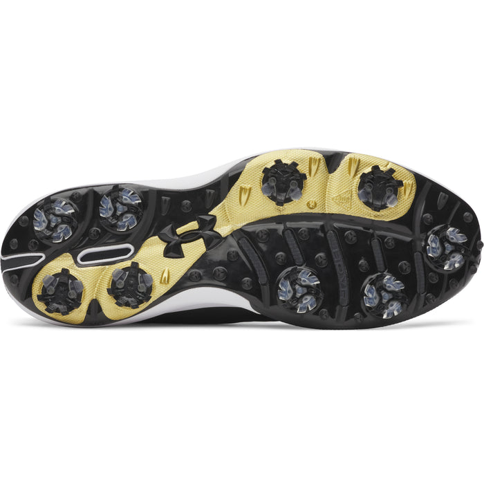 Under Armour Drive Pro Clone Spiked Golf Shoes in black, grey and golf sole system view