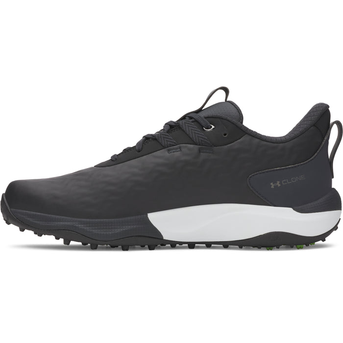 Under Armour Drive Pro Clone Spikeless Golf Shoes in black, view of inside of right shoe