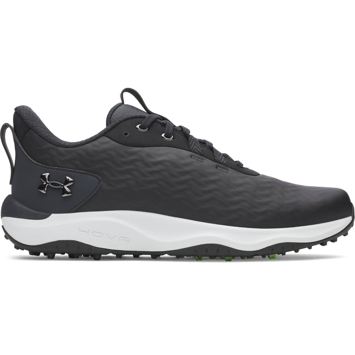 Under Armour Drive Pro Clone Spikeless Golf Shoes in black side view of right foot