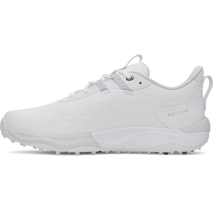 Under Armour Drive Pro Clone Spikeless Golf Shoes in white inside view of right shoe