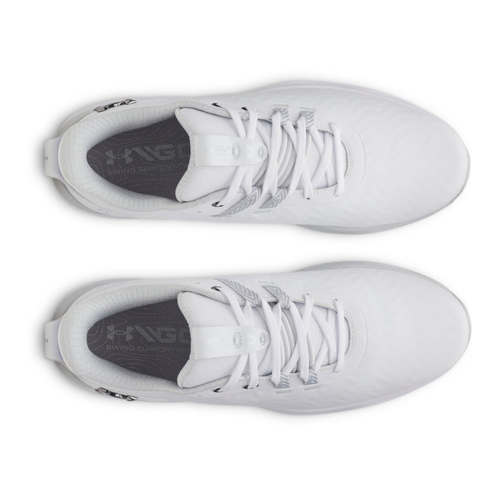 Under Armour Drive Pro Clone Spikeless Golf Shoes in white, view of pair from above