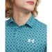Under Armour Matchplay Printed Polo Golf Shirt in light blue, close up of UA logo in white