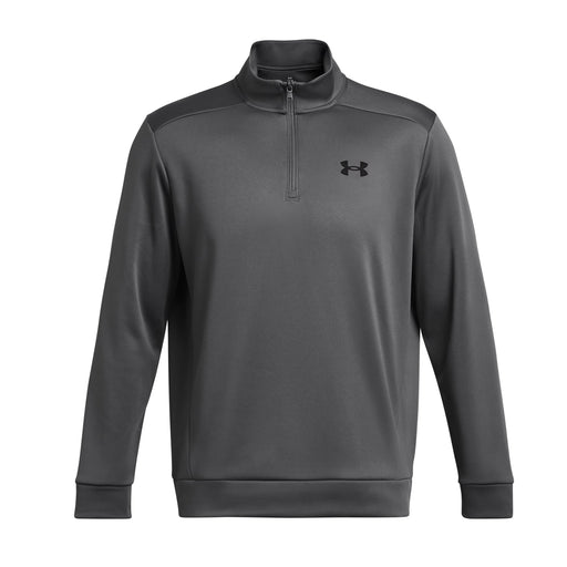 Grey long-sleeve pullover with a quarter zip and Under Armour logo on a white background