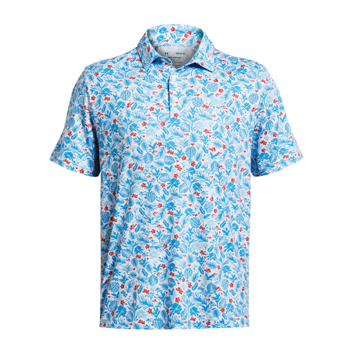 Under Armour Playoff 3.0 Clubhouse Botanic Golf Polo Shirt - White/Sky Blue