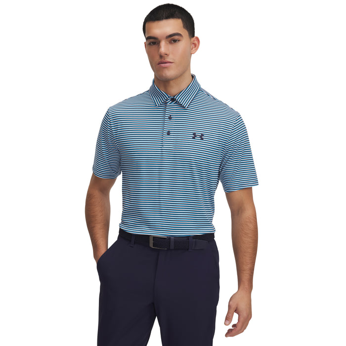 Under Armour Playoff 3.0 Stripe Golf Polo Shirt - Ether Blue/Midnight Navy