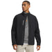 Under Armour Drive Pro waterproof golf jacket in black, featuring a front zip design and high collar, front view.