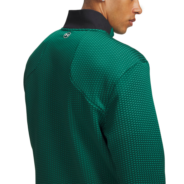 Under Armour Drive Pro Hybrid green golf midlayer, back view showing textured fabric and black collar detail.