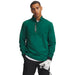 Under Armour Drive Pro Hybrid half-zip golf midlayer in campus ivy and white, front view on a male model.