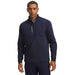 Under Armour Drive Pro Hybrid half zip golf midlayer in midnight navy and white, front view on a male model.