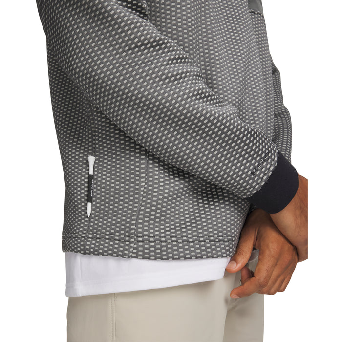 Under Armour Drive Pro Hybrid golf midlayer in grey with a textured pattern and side tee holder detail.