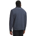 Back view of a navy blue Under Armour Drive Pro Hybrid golf jacket with a textured pattern and black collar.