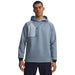 Under Armour Drive Pro Hybrid men's golf hoodie in blue wind and white, front view featuring a textured pattern and chest pocket.