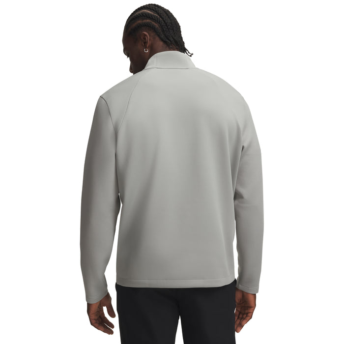 Back view of a light grey Under Armour Drive men's quarter zip golf midlayer with a textured fabric finish.