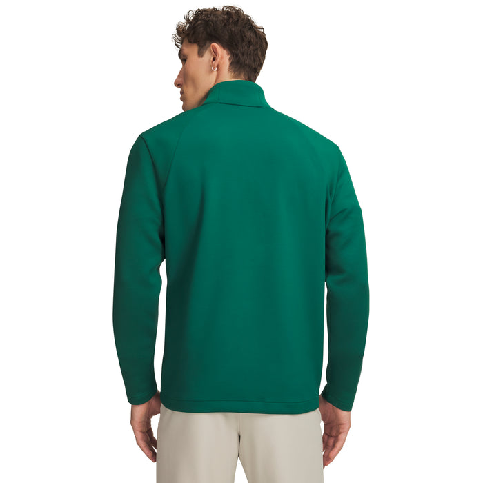 Back view of a green Under Armour Drive men's quarter-zip golf midlayer with a textured fabric finish.