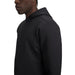 Under Armour Drive men's golf hoodie in black, featuring a textured fabric and a side view of the hood and chest.