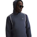 Under Armour Drive men's golf hoodie in navy blue with white piping detail and hood, front view.