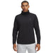 Front view of a black Under Armour Drive men's funnel neck golf midlayer with long sleeves and a subtle chest logo.