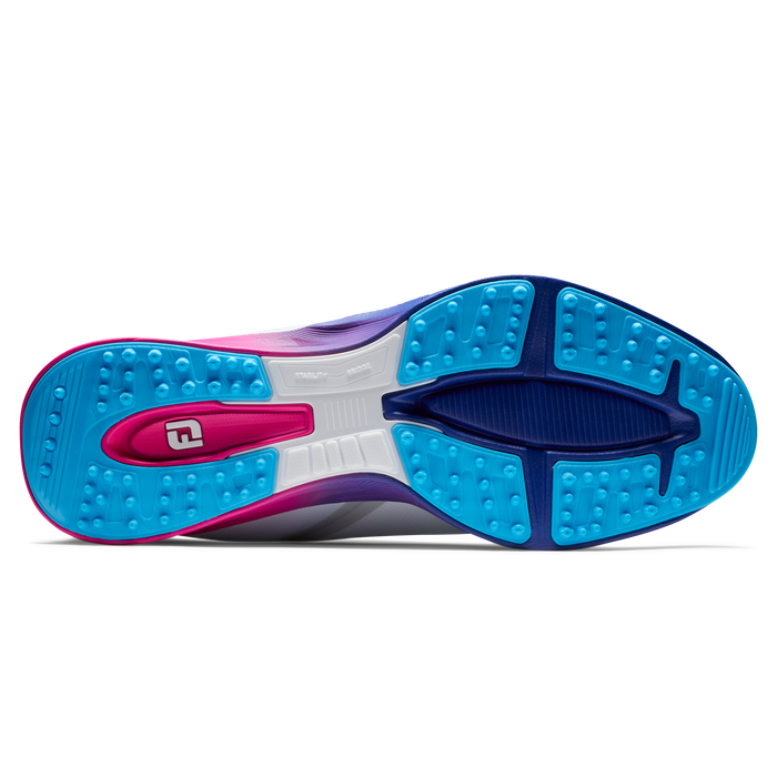 Red white and top blue golf shoes