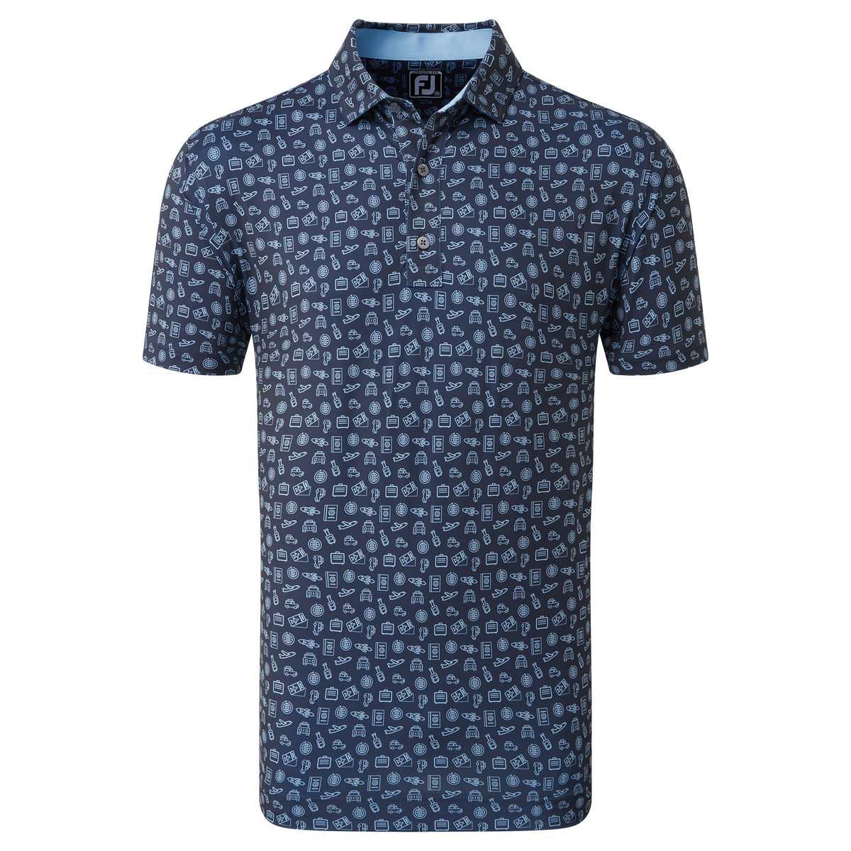 FootJoy Travel Print Lisle Men s Golf Shirt 80047 Navy Blue Pin High Golf