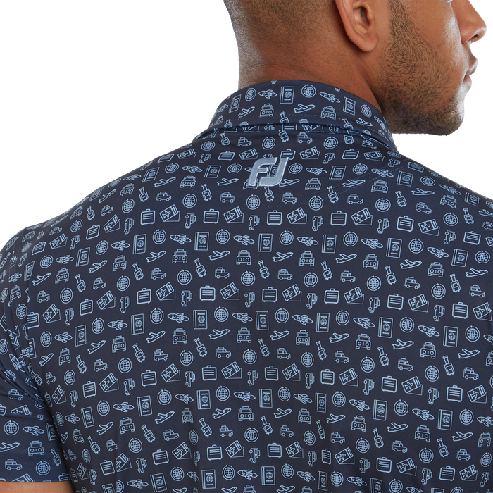 Footjoy Travel Print Navy Blue Mens Golf Shirt